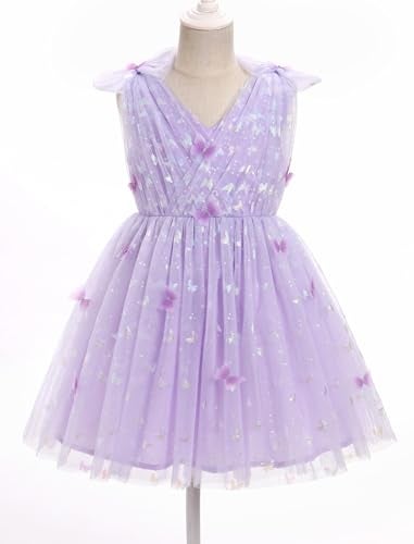 IMEKIS Toddler Tea Party Dress: Baby Butterfly Dress Flower Girl Wedding Guest Dress Fairy 9th 10th Birthday Outfit Smash Cake Photoshoot Kids Graduation Formal Pageant Tulle Tutu Purple 9-10 Years - Image 4