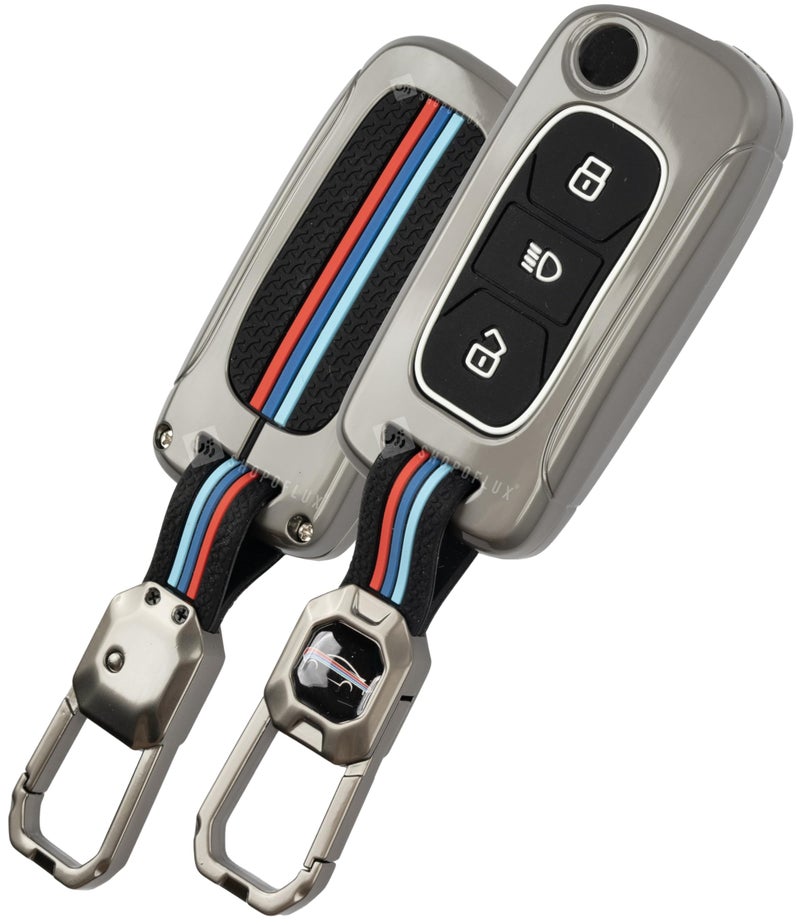 SHOPOFLUX Metal Key Cover Compatible with Tata Tiago | Nexon | Altroz | Curvv | Safari | Storme | Zest | Bolt | Tigor | Punch | Hexa 3 Button Flip Key - Image 1