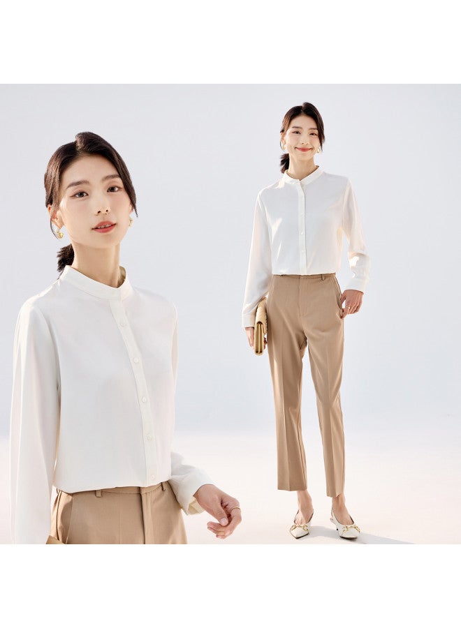 ROMON قميص نسائي بأكمام طويلة، قميص كاردigan مريح وعصري مناسب للأعمال ذو ياقة دائرية للنساء - Image 3