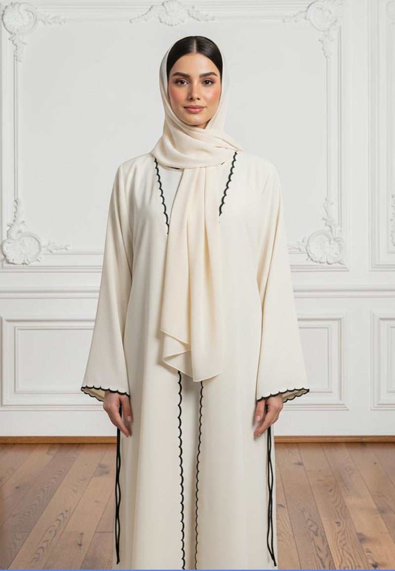 NUKHBAA Scalloped Elegance Open Abaya | Nida Fabric-873 - Image 3