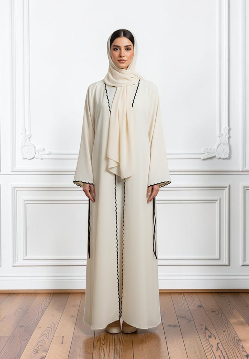 NUKHBAA Scalloped Elegance Open Abaya | Nida Fabric-873 - Image 2