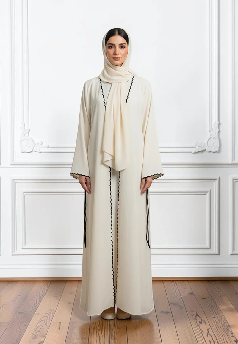 NUKHBAA Scalloped Elegance Open Abaya | Nida Fabric-873