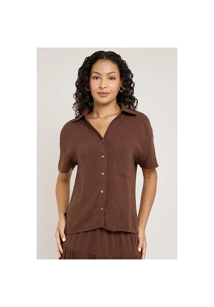 أر أند بي Textured Shirt with Spread Collar and Short 3/4 Sleeves