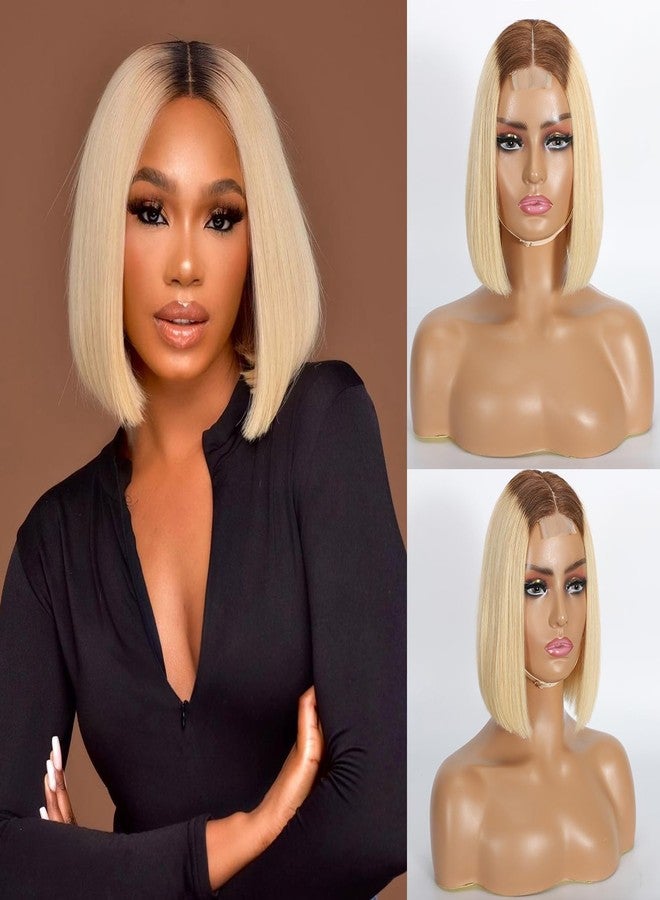 سيلينا شعر مستعار سيلينا هير 2x6 عالي الدقة بوب دانتيل أمامي، شعر بشري طبيعي أومبري أشقر، لون 1B/613، شعر مستقيم، منتوف مسبقًا مع شعر صغير، شعر بكر غير معالج للنساء، 10 بوصات - Image 1