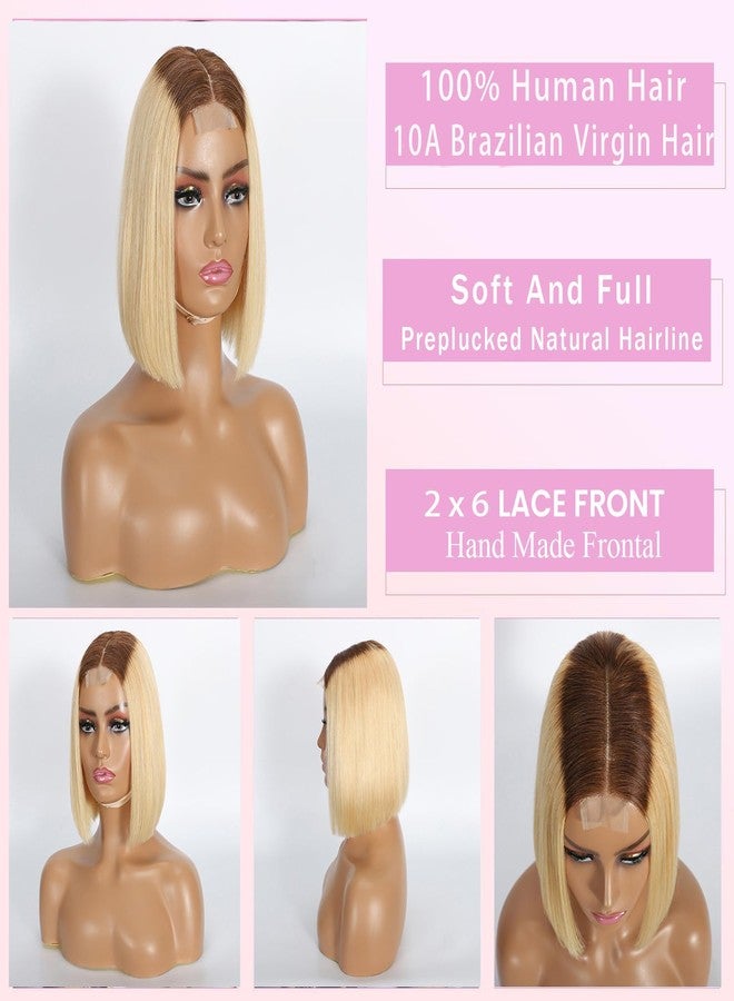 سيلينا شعر مستعار سيلينا هير 2x6 عالي الدقة بوب دانتيل أمامي، شعر بشري طبيعي أومبري أشقر، لون 1B/613، شعر مستقيم، منتوف مسبقًا مع شعر صغير، شعر بكر غير معالج للنساء، 10 بوصات - Image 3