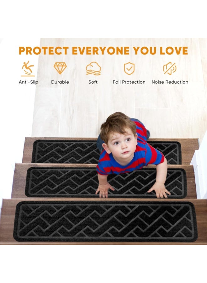 Relex 10 Pack 8 "X 30" Non Slip Stair Treads for Wooden Steps, Carpet Stair Treads Made of Polyester and Reusable Adhesive, Stair Runner Rugs for Kids, Elders and Pets (Black) - Image 3