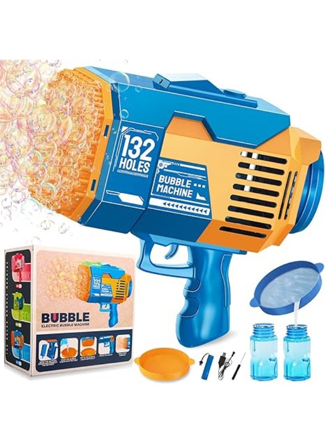Bubble Machine, 132 Holes Bubble Gun, Bubble Machine Gun with Lights/Bubble Solution, Summer Toy Gift for Toddlers Kids Adults Bubble Blaster for Outdoor Indoor Birthday Wedding Party - Image 1