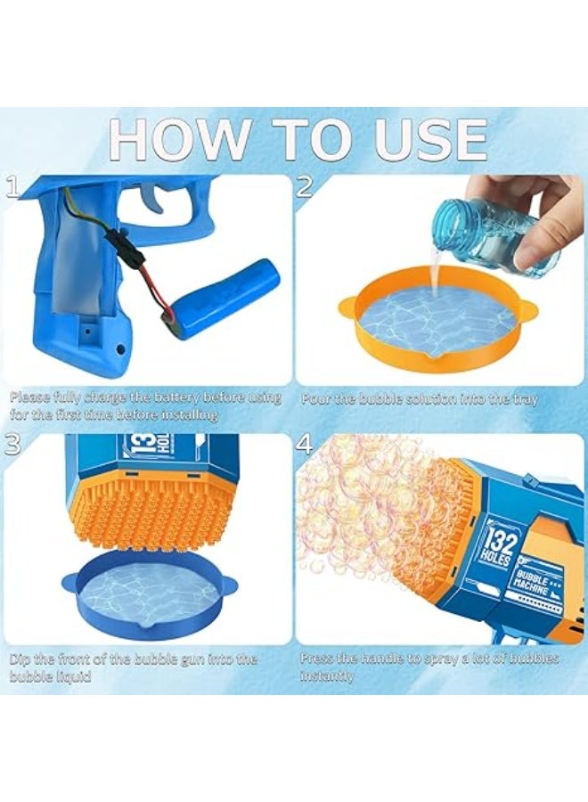 Bubble Machine, 132 Holes Bubble Gun, Bubble Machine Gun with Lights/Bubble Solution, Summer Toy Gift for Toddlers Kids Adults Bubble Blaster for Outdoor Indoor Birthday Wedding Party - Image 2