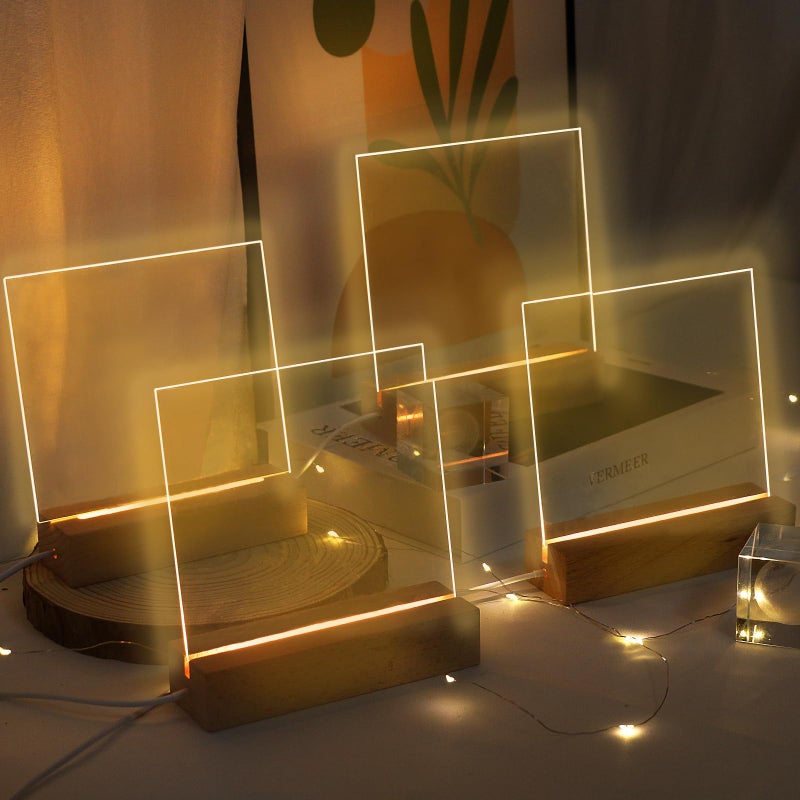 LACGO LACGO 4 PCS 6 Wooden Light Base with Acrylic Display Boards  LED Wooden Bases with Warm White Lighted Rectangle Wood Acrylic Pedestal Stand for Home Room Bar Cafe Easter Decoration