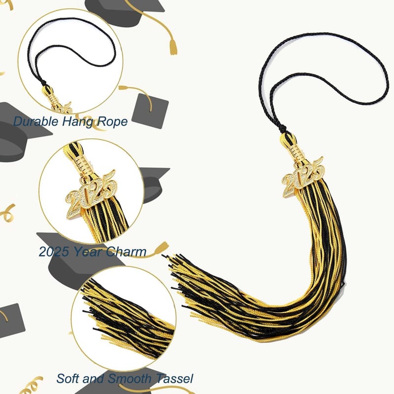 WanBigVa 2025 Graduation Tassels,1Pcs Cap Tassel Decoration with 2025 Year Gold Date Charms,Graduate Gifts for Ceremonies Souvenir High School,Black and Gold - Image 2