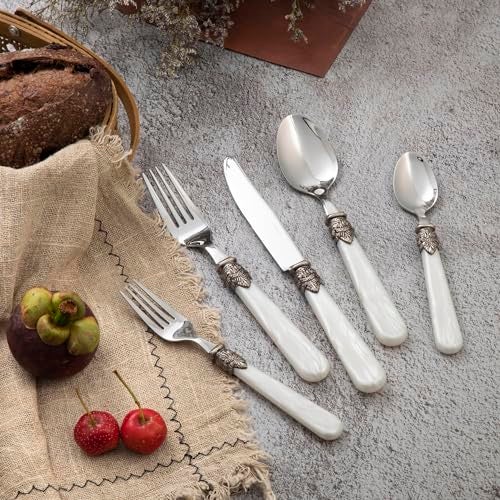 CATHYLIN 20 pieces Stainless Steel Vintage Flatware Sets With White Hanld,Silverware Set For 4,Dishware Safe(20, White) - Image 2