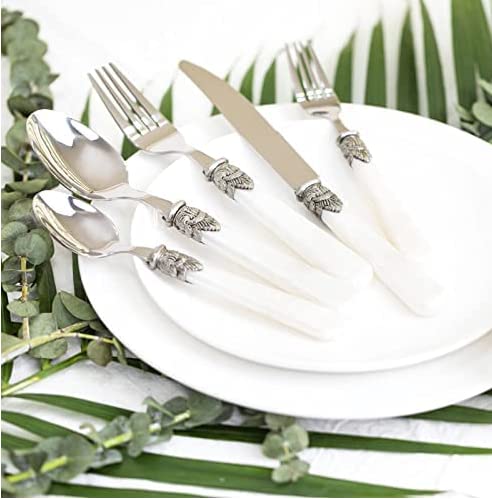 CATHYLIN 20 pieces Stainless Steel Vintage Flatware Sets With White Hanld,Silverware Set For 4,Dishware Safe(20, White) - Image 3