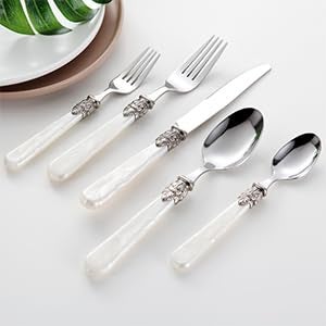 CATHYLIN 20 pieces Stainless Steel Vintage Flatware Sets With White Hanld,Silverware Set For 4,Dishware Safe(20, White) - Image 4