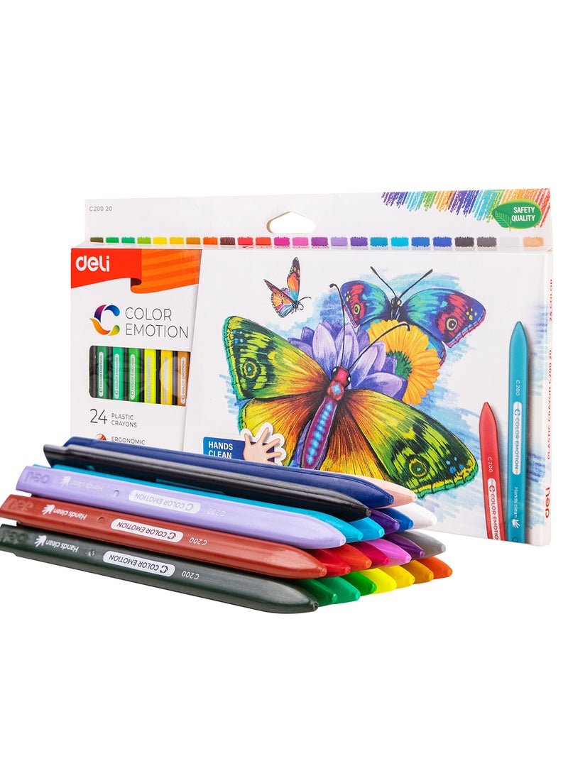 Deli Wax Crayon Set of 24 Colors, Smooth Coloring and Writing, Non-Toxic Formula, for Artists, Students, and Painters 