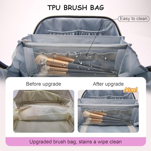 BOYATU Travel Makeup Bags Cosmetic Organizer Bag: 3-Set Large Capacity Make up Bag - PU Leather Toiletry Bags for Women - Wide Open Portable Pouch with Divider & Handle (01-Z-Light Purple) - Image 3
