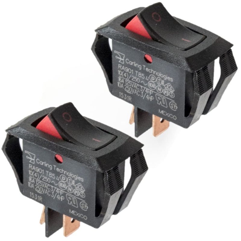 Carling Technologies Curvette Rocker Switch RA901-VB-B-9-V | SPST ON-Off | 10A 250VAC / 16A 125VAC | Black/Red Actuator | Pack of 2 - Image 5