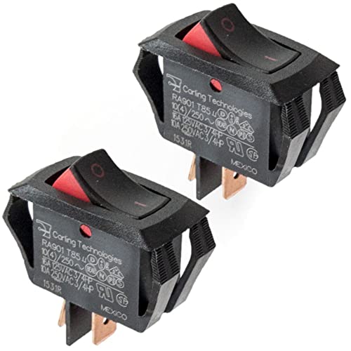 Carling Technologies Curvette Rocker Switch RA901-VB-B-9-V | SPST ON-Off | 10A 250VAC / 16A 125VAC | Black/Red Actuator | Pack of 2 - Image 1