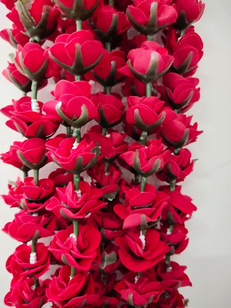 3A FEATURETAIL Artificial Red Roses Garland String, Red Velvet Rose Ladi, Garlands For Decoration Festival, Pongal, Diwali, Marriages, Mandir & Home/Office (5feet 4Pc Set, Fabric Red Roses Ladi) - Image 3