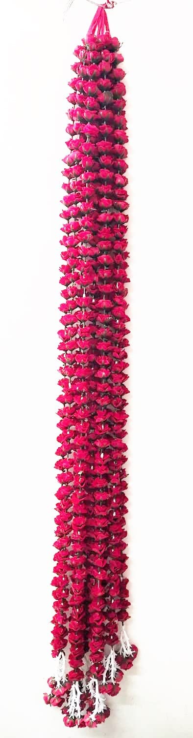 3A FEATURETAIL Artificial Red Roses Garland String, Red Velvet Rose Ladi, Garlands For Decoration Festival, Pongal, Diwali, Marriages, Mandir & Home/Office (5feet 4Pc Set, Fabric Red Roses Ladi) - Image 5