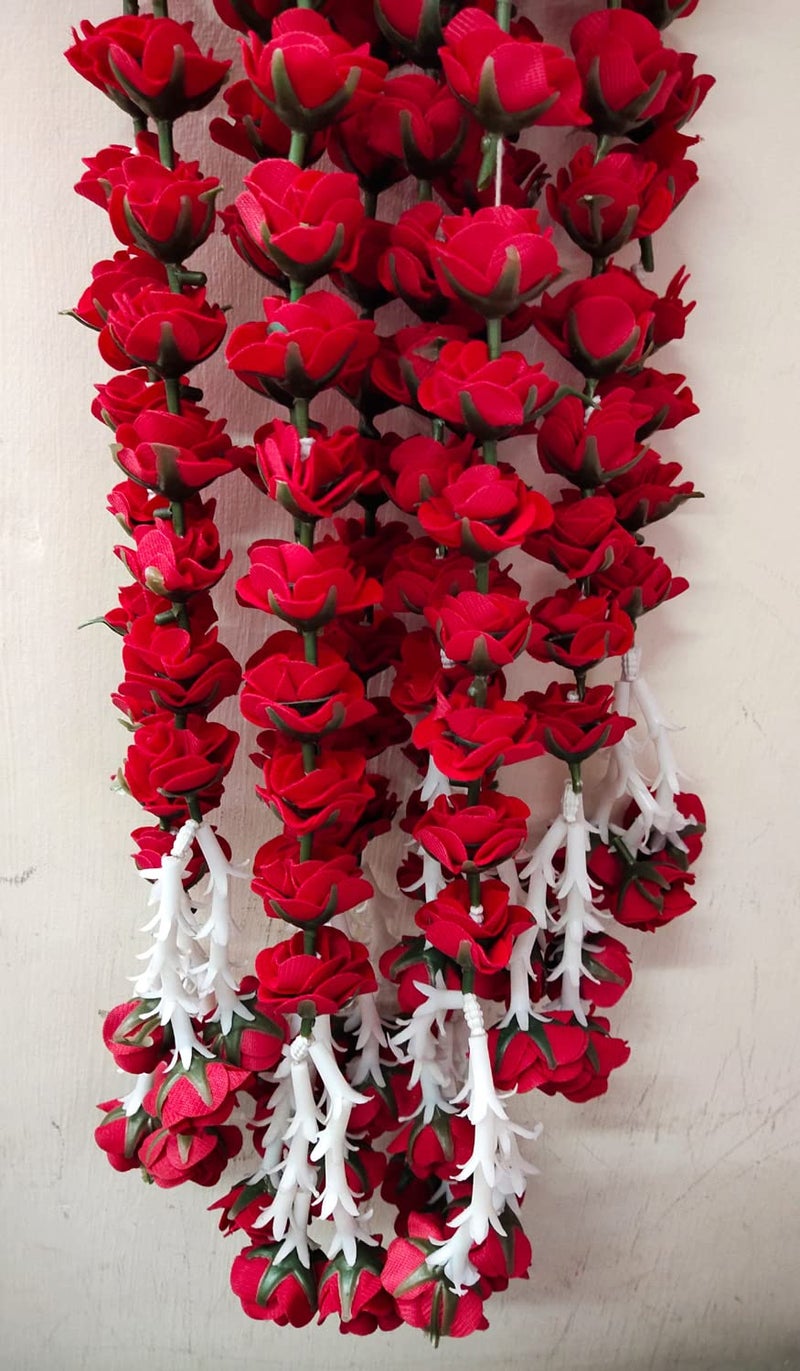 3A FEATURETAIL Artificial Red Roses Garland String, Red Velvet Rose Ladi, Garlands For Decoration Festival, Pongal, Diwali, Marriages, Mandir & Home/Office (5feet 4Pc Set, Fabric Red Roses Ladi) - Image 4