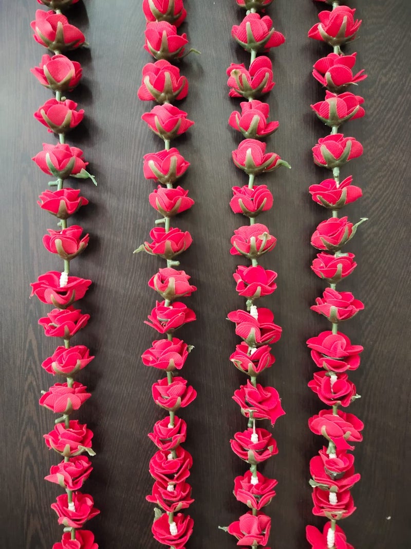 3A FEATURETAIL Artificial Red Roses Garland String, Red Velvet Rose Ladi, Garlands For Decoration Festival, Pongal, Diwali, Marriages, Mandir & Home/Office (5feet 4Pc Set, Fabric Red Roses Ladi) - Image 2