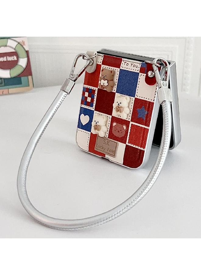 erorex Case For Motorola Razr 50 Ultra Lattice Little Bear Pattern Full Coverage Phone Case with Wrist Strap - Image 3