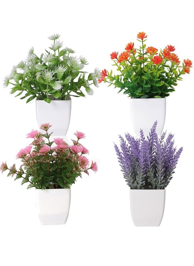 HAWAWA 4 Pack Mini Artificial Flowers in Pot, Small Fake Greenery Plants, Faux Plastic Plants for Indoor Home Decor Living Room Bedroom Desktop Bookshelf Decoration ﻿  - Image 1