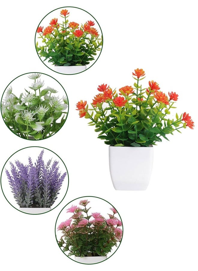 HAWAWA 4 Pack Mini Artificial Flowers in Pot, Small Fake Greenery Plants, Faux Plastic Plants for Indoor Home Decor Living Room Bedroom Desktop Bookshelf Decoration ﻿  - Image 2