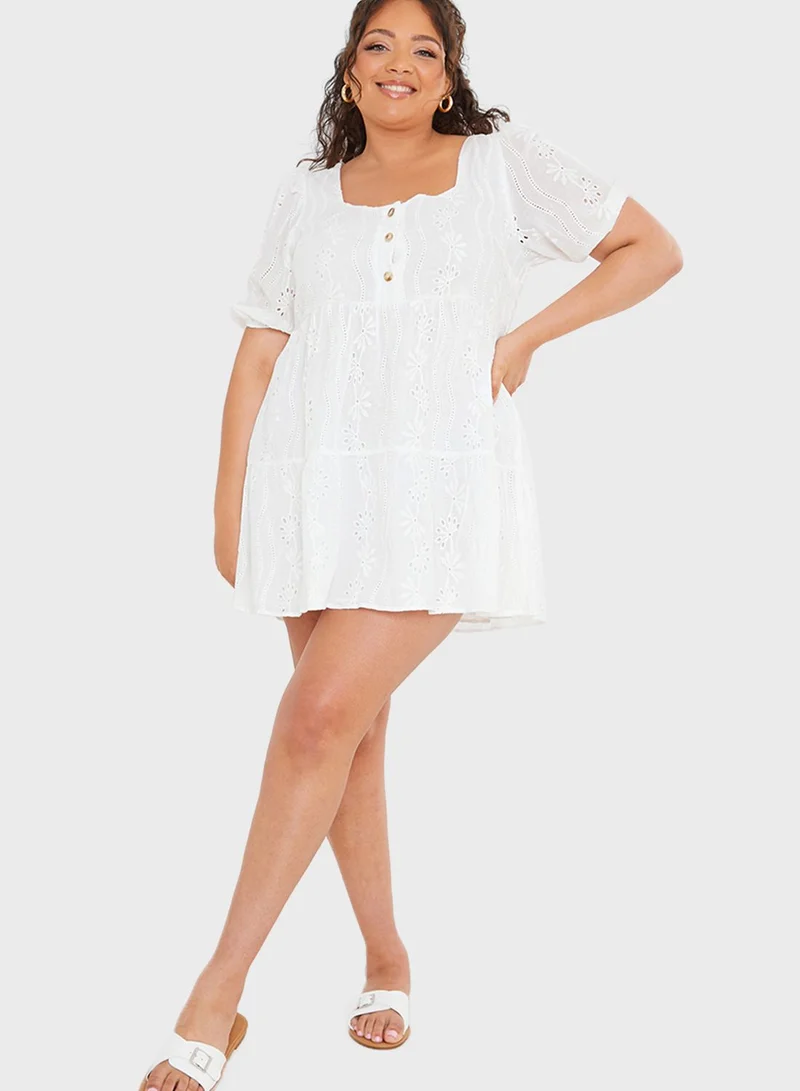 In The Style Curve Broderie Button Down Tier Dress
