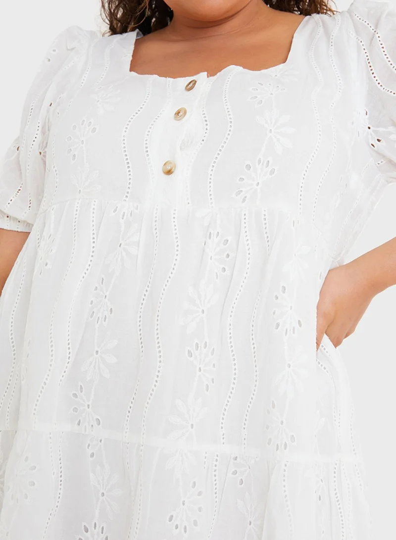 In The Style Curve Broderie Button Down Tier Dress
