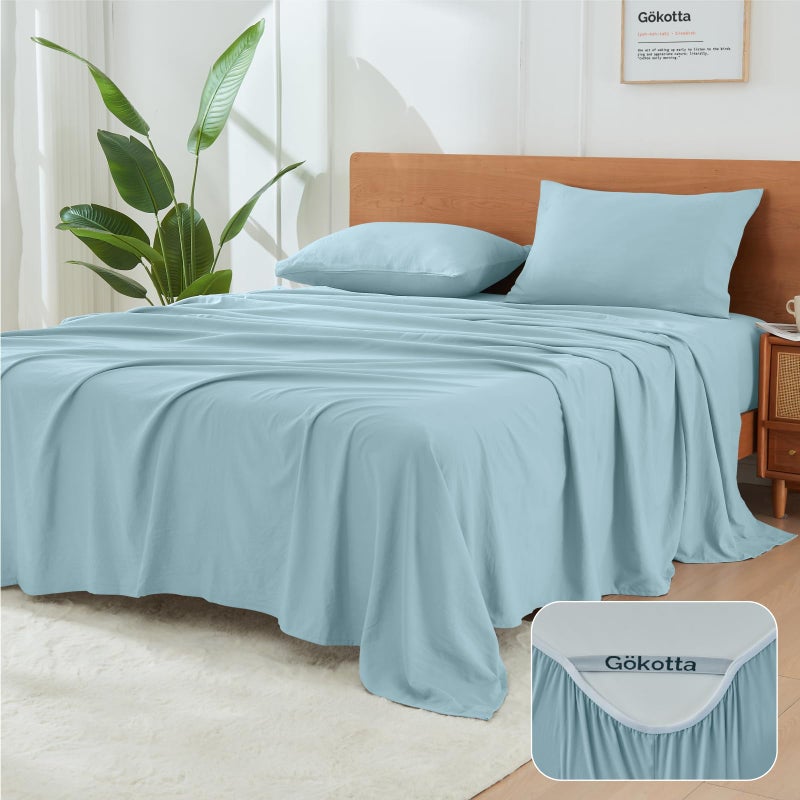GOKOTTA 4-Pcs Full Sheet Set  15-Inch Deep Pocket Full Sheets with Elastic Corner Straps  Hotel Luxury Ultra Soft Brushed Microfiber Full Size Bed Sheets - Non-Slip  Anti-Rip  Easy Care - Baby Blue - Image 1