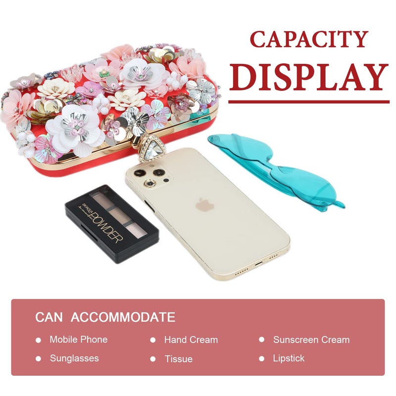 Lanpet Women Clutches Flower Evening Handbag Chain Strap Shoulder Bag Red - Image 3