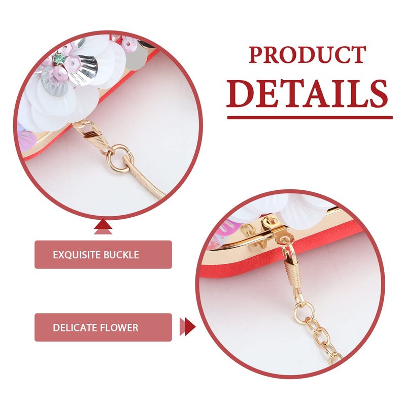 Lanpet Women Clutches Flower Evening Handbag Chain Strap Shoulder Bag Red - Image 5