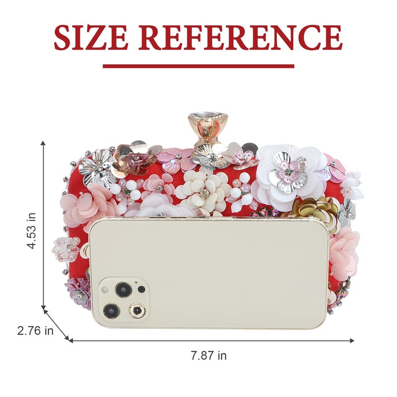 Lanpet Women Clutches Flower Evening Handbag Chain Strap Shoulder Bag Red - Image 2