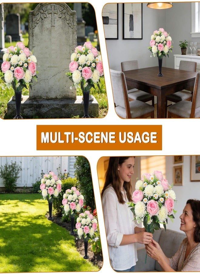 Wocst Cemetery Flowers for Graves 2PCS Grave Roses Silks Bouquets with Vases for Outdoor Grave Decorations Weatherproof,NO-Fading - Image 5