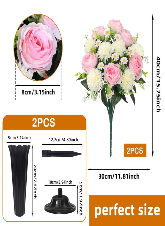 Wocst Cemetery Flowers for Graves 2PCS Grave Roses Silks Bouquets with Vases for Outdoor Grave Decorations Weatherproof,NO-Fading - Image 3