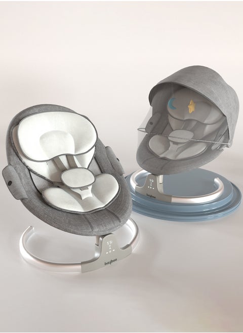 Baybee Lullabies Automatic Electric Baby Swing Cradle for Baby with Adjustable Swing Speed, Recline, Bluetooth & Music | Baby Rocker with Mosquito Net, Safety Belt & Toys | Swing for Baby Grey