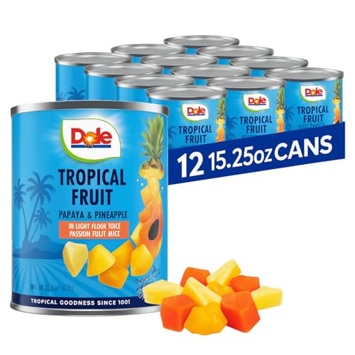 Dole Tropical Fruit in Light Syrup and Passion Fruit Juice - Papaya and Pineapple - 15.25 oz Can - 12 Pack - Image 1