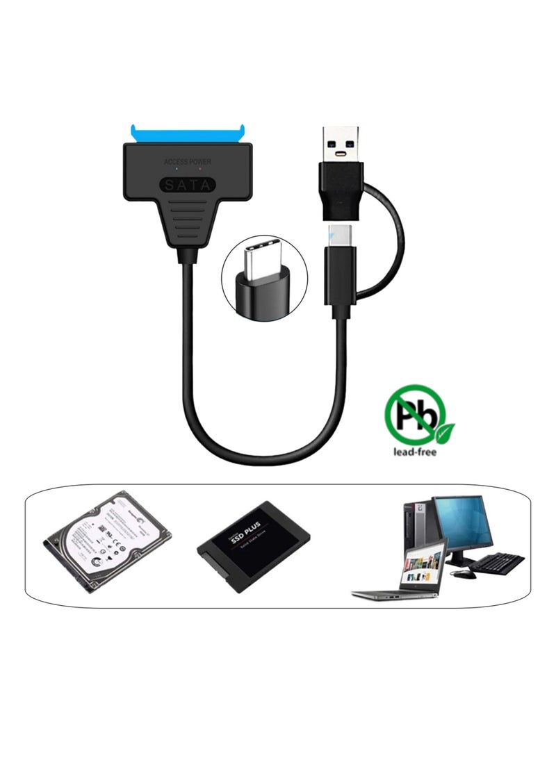 كابل محول SATA إلى USB 3.0/Type-C، معدلات نقل عالية السرعة تصل إلى 6 جيجابت في الثانية، متوافق مع محركات الأقراص الصلبة الخارجية/SSD/الثابتة مقاس 2.5 بوصة، كابل SATA III 22 سنًا (USB وUSB Type-C) - Image 1