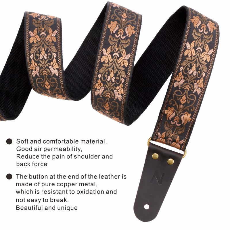 Nefelibata Guitar Strap, 2" Jacquard Embroidery Guitar Straps, Full Grain Leather Ends with Hidden Pocket, for Bass, Electric and Acoustic Guitars, Strap Button, Strap Locks and Guitar Picks - Image 4