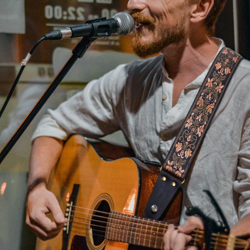 Nefelibata Guitar Strap, 2" Jacquard Embroidery Guitar Straps, Full Grain Leather Ends with Hidden Pocket, for Bass, Electric and Acoustic Guitars, Strap Button, Strap Locks and Guitar Picks - Image 2