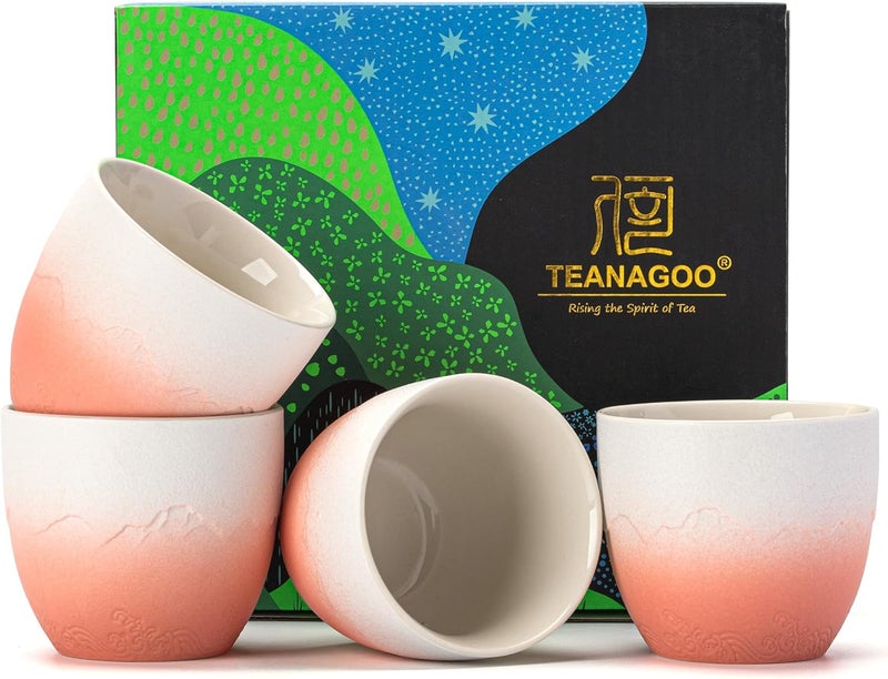 TEANAGOO كوب شاي ياباني من تياناغو، 5.6 أونصة / 160 مل، وردي أبيض متدرج، H25، 4 قطع/علبة، أكواب شاي آسيوية بدون مقابض - Image 1
