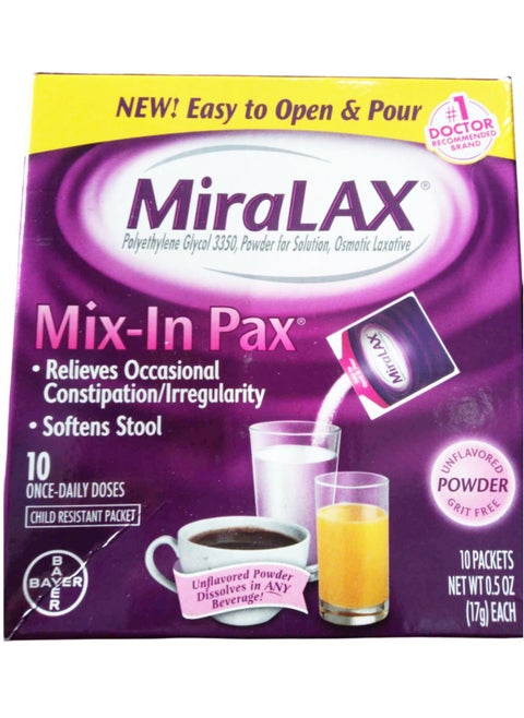 Mix-In Pax for Constipation Relief, Unflavored, 10 Packets each 0.5 oz (17g)