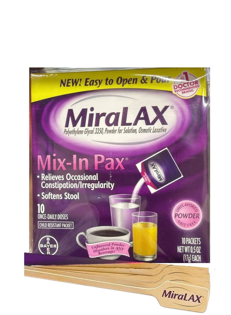 MiraLAX ميكس إن باكس لتخفيف الإمساك، بدون نكهة، 10 عبوات 17 جرام لكل منها - Image 1