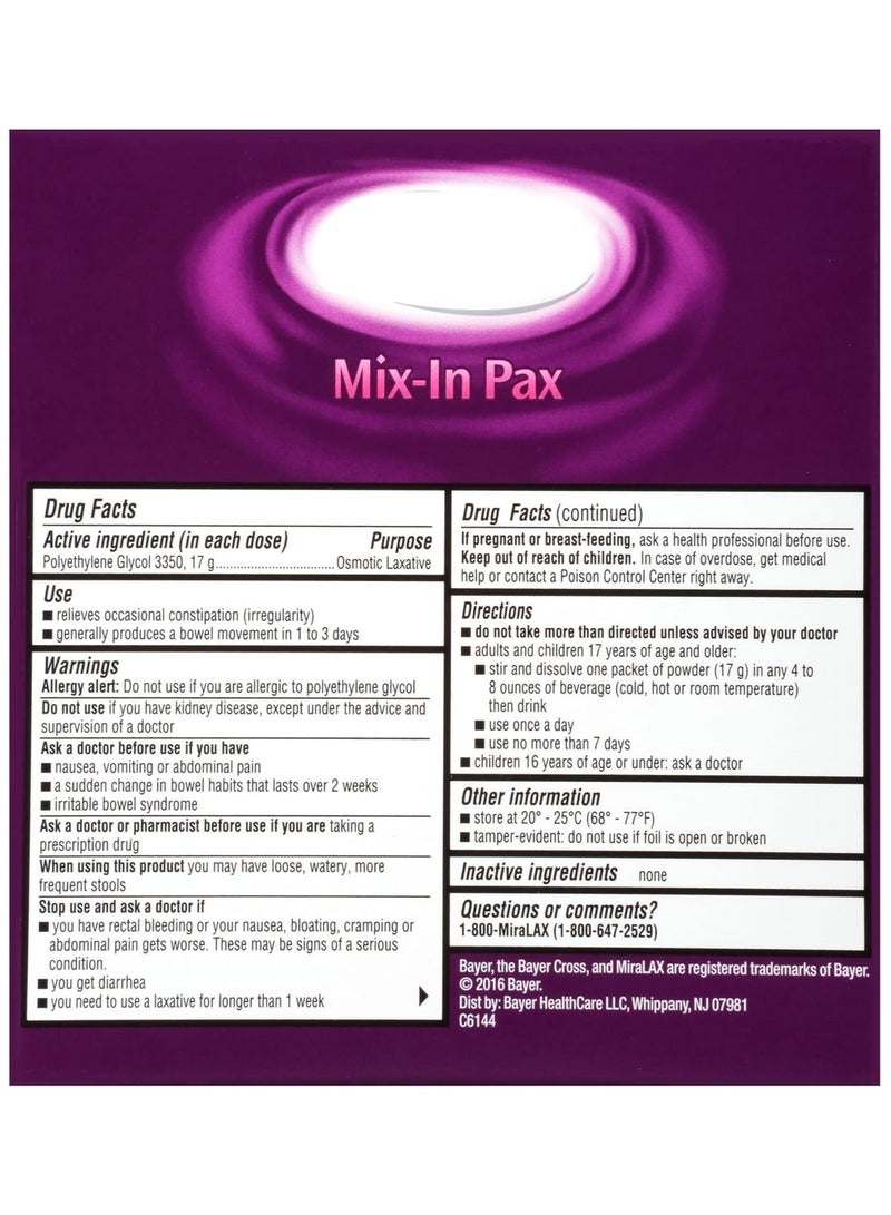 MiraLAX ميكس إن باكس لتخفيف الإمساك، بدون نكهة، 10 عبوات 17 جرام لكل منها - Image 4