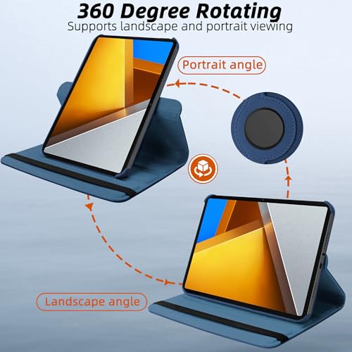 TGK 360 Rotatable Smart Flip Case Cover for Poco Pad 12.1 inch Tablet (Dark Blue) - Image 3