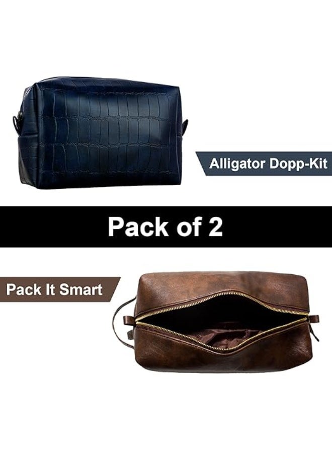 RUBAB MEN Toiletry Kit Bag Set for Men & Women | Stylish, Spacious & Vegan Leather Travel Kit Pouch | Navy & Tan Shade (Pack of 2) - Image 4