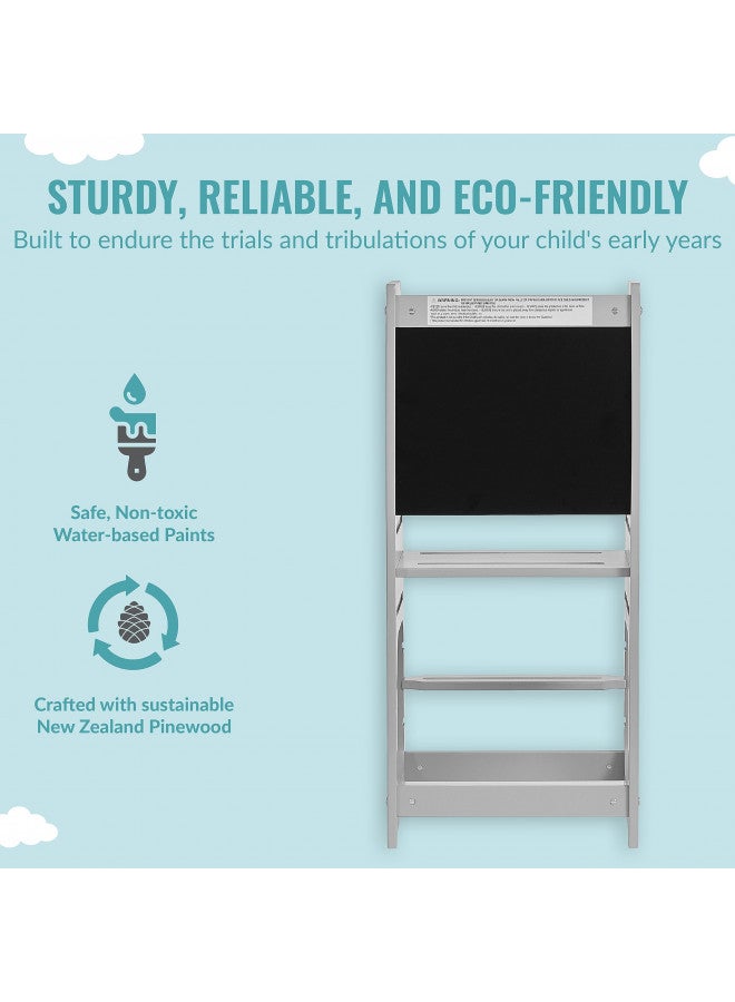 Dream On Me Explora Tower & Step Stool in Pebble Grey, Anti-Slip Base, Multipurpose Kids Step Stool, 3 Platform Heights, Chalkable Black Board - Image 3