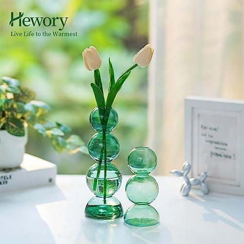 Hewory Glass Bubble Vases for Flowers Hewory 2pcs Green Unique Cute Single Flower Vase for Centerpieces Funky Aesthetic Vase Skinny Bud Vase Cool Groovy Decor for Home Living Room Bedroom Office Tabletop - Image 3