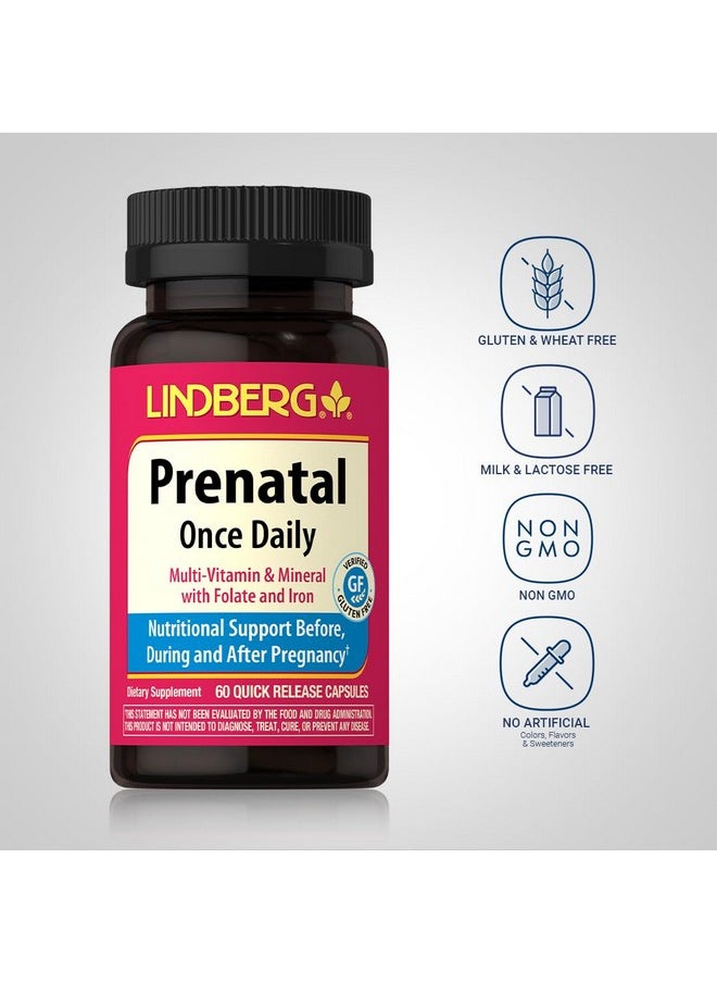 Lindberg - Lindberg Prenatal Vitamins for Women | 60 Capsules | Multivitamin & Mineral with Folate and Iron | Once Daily Supplement | Non-GMO, Gluten Free - Image 1
